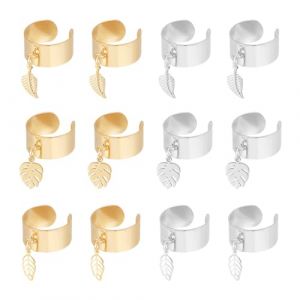 UNICRAFTALE 12 pièces 2 couleurs 3 styles Bague Breloques Acier Inoxydable Bague pour Femme Bague Pendentif Feuille Anneaux Réglables avec Breloques Feuille pour Cadeaux de Noël et du Nouvel An (ENBISI EU, neuf)