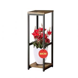 MEEYUU Étagère d'angle moderne à 2 niveaux en métal pour plantes d'intérieur, 80 cm, support carré pour pots de fleurs (2 niveaux, noir) (XMMEYU, neuf)