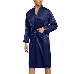 Irdcomps Peignoir Homme Satin Peignoir de Bain Hommes Robe de Chambre Kimono Chemise de Nuit Robe avec Ceinture Vêtements De Nuit Bleu L (FanJiaShang-EU, neuf)