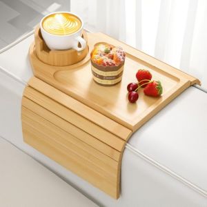 Kssiaz Plateau d'Accoudoir de Canapé, Plateau de Canapé en Bambou, Porte-Gobelets de Canapé, Organisateur Antidérapant pour Accoudoir pour Boisson, Coupe, Snack, Contrôle, Facile à Nettoyer, Naturel (QJCSM, neuf)