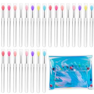Lot de 24 pinceaux &agrave; l&egrave;vres en silicone et une trousse de maquillage holographique, r&eacute;utilisables pour l'application de cr&egrave;me &agrave; l&egrave;vres, de fard &agrave; paupi&egrave;res et de rouge &agrave; l&egrave;vres, sac &agrave; main de (嘉姚商贸部, neuf)