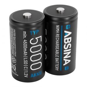 ABSINA 2X Pile Type C Rechargeable 5000 &agrave; Faible Auto-D&eacute;charge - Pile LR14 C NiMH Rechargeable avec 1,2V & au Minimum 4500mAh - Piles Rechargeables C, Pile C LR14, Pile C Rechargeable, Pile Baby C (ABSINA GmbH, neuf)