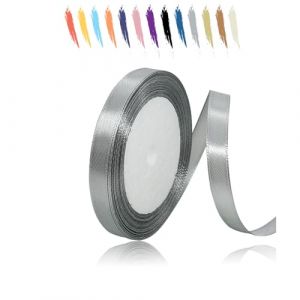 10mm Gris Ruban Satin pour Emballage Des Cadeaux,23 mètres Polyester Rubans pour Bouquets,Ballon,Couture,Nœuds,Gâteau,Satin Ruban Roll pour Décoration de Mariage/Anniversaire/Noël/Fête (Salty-Doggie, neuf)