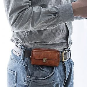 &Eacute;tui de ceinture double poches en cuir pour homme de 18,3 cm compatible avec iPhone 11 Pro Max, 12 Pro Max, compatible avec Galaxy S22 Ultra, S22 Plus, &eacute;tui holster, pochette pour t&eacute;l&eacute;phone portable (AKUKU-US, neuf)