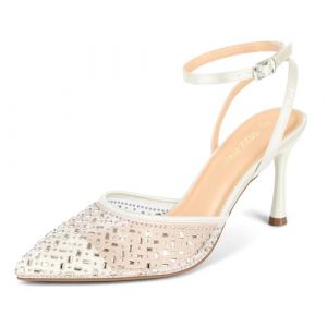 PIZZ ANNU Escarpins Femme à Talon Aiguille Confortable Chaussure de Danse Bout Pointu Lanière Cheville Haut Sexy Heel Dance Shoes Blanc EU 38 (PIZZ ANNU-EU, neuf)