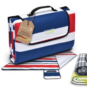 Beautissu Couverture Pique Nique Impermeable 200x200 cm Bleu & Rouge Bella – Plaid Tapis Pique Nique Nappe Picnic Portable pour Camping, Jardin Couverture de Plage avec Poignée (Brandvin, neuf)