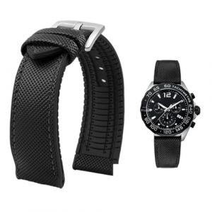 PctkeLsend Bracelet de montre &eacute;tanche en toile et caoutchouc for homme, 19-24 mm, compatible avec Breitling, Omega, IWC, Citizen, TUDOR et Hamilton(Black black silver A,22mm) (PeiLINpppppp, neuf)
