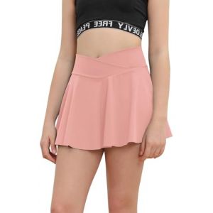 Haloumoning Jupe de tennis pour filles avec poches, jupe de danse avec short int&eacute;rieur, jupes de golf, jupe pliss&eacute;e de sport, jupe haute taille pour enfants, jupe d'&eacute;t&eacute; mini, rose, 8-10 ans (Zecio, neuf)