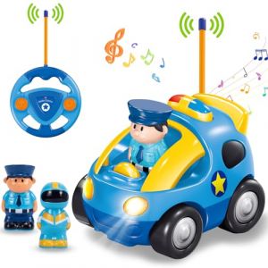 Pup Go Voiture Radiocommandee, avec Musique Et Lumières, Voiture Telecommandé 2 Ans avec 2 Poupées，La première Voiture télécommandée d'un Jeunes Enfant, Jouet Enfant 2 3 Ans Garcon Fille (Police) (Pup Go, neuf)