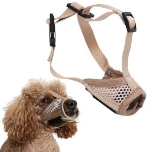 Muselière pour Chien, Douce Muselière pour Chien pour Arrêter de Mâcher avec Maille Respirante et Barre de Tête Stable Muselière Anti-Aboiement Muselière en Maille pour Petits Chiens (Kaki) (Jenniy, neuf)