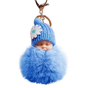 Pendentif b&eacute;b&eacute; fourrure cha&icirc;nes pompon porte-cl&eacute;s mignon poup&eacute;e cl&eacute; charme dormir porte-cl&eacute;s Portefeuille De Porte-cl&eacute;s (Sky Blue, One Size) (iunsea, neuf)
