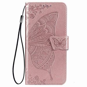 GOGME Coque pour Ulefone Note 21 Etui, Relief 3D Papillon Housse en Cuir PU/TPU, Portefeuille avec Rangements de Cartes et Stand Fonction. Or Rose (KERUN EU, neuf)