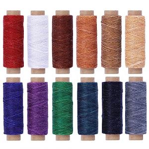 Fil à coudre en cuir 12 couleurs, kit de fil ciré 50 m, fil à coudre 150d pour la couture du cordon de ciré pour l'artisanat du cuir bricolage/reliure/réparation de chaussures (luokefe, neuf)