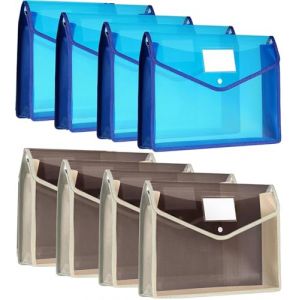8 Pièces A4 Classeur en Plastique, Pochette Plastique Pochette Document Plastique A4 Enveloppe Transparente Chemise à Bouton Pression pour Fournitures Bureaux Voyage (TuswagnEU Store, neuf)