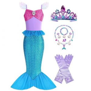 Hamanasu Deguisement Ariel la Petite Sirene Fille Robe Princesse Ariel la Petite Sirene Costume avec Accessoires pour Anniversaire Fete Carnaval Halloween Cosplay 02 140 (yufanzhenmaoyi, neuf)