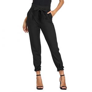 GRACE KARIN Femme Pantalon Carotte Cigarette Casual élastique Ceinture avec Poches Taille Haute Bow-Knot Chic Noir 2XL CL903-1 (Zexxxy, neuf)