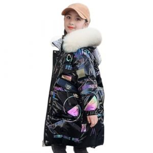 linboo Manteau Hiver Fille Doudoune Enfant Veste Chaud à Capuche Amovible Epais Blouson Automne Matelassé Parka Imprimé de Lettre, Noir, 13-14 ans (TBONBON-EU, neuf)