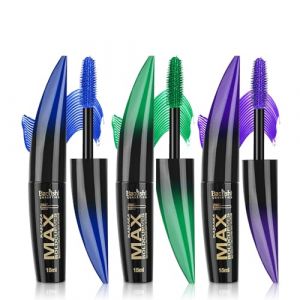 MKNZOME 3 Couleurs Mascara Couleur, Mascara Coloré Violet Bleu Vert, Fibre de Soie 4d Maquillage Femme Yeux, Waterproof Longue Tenue, pour Halloween, Noël, Fête D'anniversaire (EnMercyStoreEU, neuf)