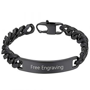 Gourmette Homme Argent 925 Personnalisable Montre Bracelet ID Femme Prenom Personnalis&eacute; Argent Grav&eacute; Chaine Poignet Acier Inoxydable Noir Cadeau No&euml;l F&ecirc;tes M&egrave;res P&egrave;res Mariage Valentin (ChainsHouse Jewellery, neuf)