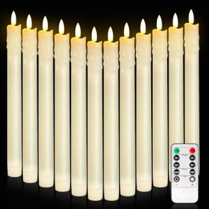 Lot De 12 Bougies LED Sans Flamme, Bougies B&acirc;ton LED Bougies Coniques Bougies Vacillantes Avec T&eacute;l&eacute;commande, Bougie Flamme Vacillante, Fonctionne Avec Piles, Pour No&euml;l, Mariage, F&ecirc;te, Table (MOTTIA FACING LIMITED, neuf)