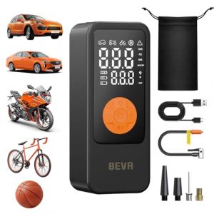 BEVA Gonfleur Pneus Voiture Sans Fil, Compresseur &agrave; Air Portatif 150 PSI Inflation Rapide,Gonfleur Electrique avec Lampe LED, Pompe a Velo, Arr&ecirc;t Automatique, Compresseur Voiture pour Moto V&eacute;lo Ballon (Fudong Tech., neuf)
