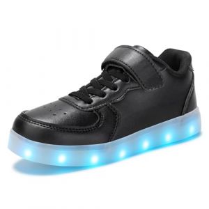 PADGENE Chaussures Enfants Gar&ccedil;on Fille Basket LED Lumineuse 7 Couleurs Clignotants USB Rechargeable Securit&eacute; Mode, Noir Boucle, 24 EU (Padgene-FR, neuf)