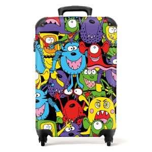 NoBoringSuitcases.com Valise Cabine Enfant 55x35x25cm, Bagages Roulette, (Motif Monstres - Multicolore) (NoBoringSuitcases, neuf)
