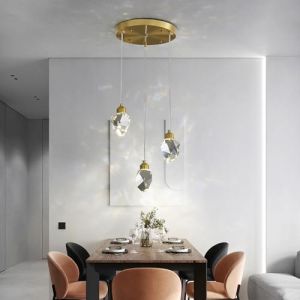 Suspension en Cristal Moderne, Suspension en Cristal LED 3 Couleurs, pour îlot De Cuisine Chambre Salon éclairage De Salle à Manger (Base Ronde à 3 Têtes) (SXT Co., neuf)