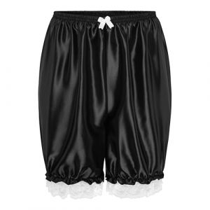 Satini Froufrou Dentelle eff&eacute;min&eacute; A Volants Lolita Bloomer Shorts Soyeuse Satin Haut-de-Chausses (Noir, XL) (BlackButterfly Clothing, neuf)