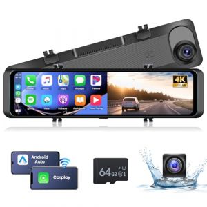 Hodozzy R&eacute;troviseur Voiture Dashcam sans Fil Carplay Android Auto 11.26 Pouces &Eacute;cran Tactile Mirror Dashcam avec Cam&eacute;ra Frontale Cam&eacute;ra De Recul Bluetooth/AUX/Vision Nocturne/FM/WiFi/GPS+Carte TF 64G (Hodozzy Direct, neuf)