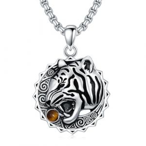 HARMONY BOLA Collier de tigre pour homme en argent sterling 925 &oelig;il de tigre pendentif animal bijoux cadeaux d'anniversaire (HARMONY BOLA Jewellery, neuf)