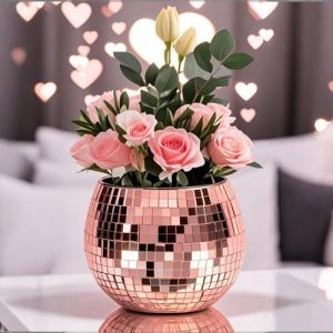 Vase boule disco, pot de fleurs disco, bol à boule disco, bougeoir disco, petit vase disco en verre avec miroir, cadeau décoratif pour grand-mère, anniversaire, mariage, 7,6 x 10,2 x 10,2 cm (Qiumy, neuf)