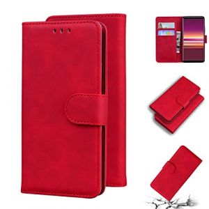LMFULM&reg; &Eacute;tui pour Sony Xperia 5 J8210 J8270 J9210 (6,1 Pouces) PU Magn&eacute;tique Pochette Cuir Housse Rabattable Case Stent Fonction Cover Rouge (LMAZWUFULM, neuf)