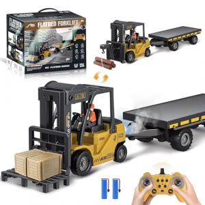 Cirmine Chariot &eacute;l&eacute;vateur t&eacute;l&eacute;command&eacute; RC 1:24 avec remorque &ndash; Jouet Chariot &eacute;l&eacute;vateur avec t&eacute;l&eacute;commande, Mode Grue, Spray, lumi&egrave;res & Sons, 2 Batteries Rechargeables, Cadeau Enfant 3+ Ans (Cirmine FR, neuf)