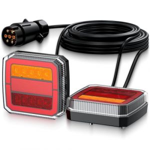 Justech Feux Arrière Remorque 40 LEDs Feux Remorque Homologués E-mark, Feux de Remorque IP65 Étanche Montage à Vis Câble de 7,35m 7 Broches pour Remorque, Camion, Tracteur 12V/24V (Justech FR, neuf)