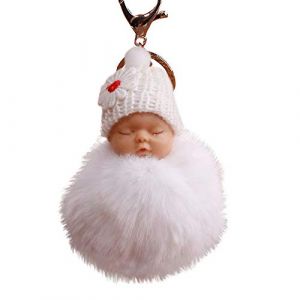 Pendentif b&eacute;b&eacute; fourrure cha&icirc;nes pompon porte-cl&eacute;s mignon poup&eacute;e cl&eacute; charme dormir porte-cl&eacute;s Portefeuille De Porte-cl&eacute;s (Beige, One Size) (iunsea, neuf)
