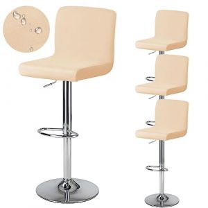 Levoberg Housse de Tabouret de Bar avec Dossier Imperm&eacute;able Housse de Chaise de Salle &agrave; Manger Pivotante Couverture de Chaise Haute de Bar Extensible 4 Pi&egrave;ces Beige－Jaune (Levoberg-EU, neuf)