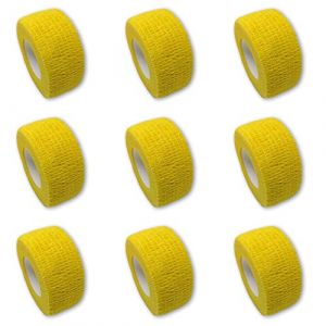 Lot de 9 bandages pour les doigts | Bandage en plâtre | Enduit sans colle - en JAUNE - 2.5cm x 4.5m - élastique, hydrofuge, cohésif (EKNA GmbH & Co. KG, neuf)