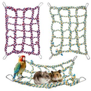2 Pièces Petit Filet d'escalade pour Animaux De Compagnie, 35 × 25 cm Filets d'escalade Tissés Colorés avec 4 Crochets, Filets en Corde pour Oiseaux et Petits Animaux, Filet à Grimper pour Perroquets (MUMUEU, neuf)