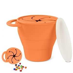 Vicloon Tasse à Collation en Silicone, Gobelet Pliable en Silicone Pour Bébé, Boîte de Rangement avec Couvercle, Gobelets à goûter Pour Bébés et tout-petits,Facile à Porter (Orange) (HANSBUY, neuf)