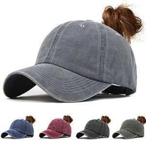 CheChury Femme Casquette de Baseball en Queue de Cheval Vintage Chapeau de Baseball Camionneur Papa Cap Réglable Anti-Soleil Casquettes de Sport Outdoor,Taille unique,Gris (Sofenny, neuf)