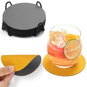 Chitomars Lot de 12 Dessous de Verre, Set de Coaster Antidérapant Double Face Lavable Dessous de Verre Isole et protège Les Meubles pour Servir Cafés dans Une Maison ou Un Bar (Rond, Gris Jaune) (Chitomars, neuf)