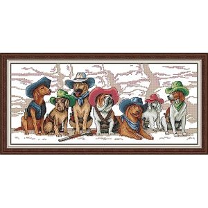 Kit de broderie au point de croix estampillé à faire soi-même, gamme complète de kits de dé marrage pour débutants pré-imprimés - La famille des chiens de chasse 69x35cm (Leihai Trade, neuf)