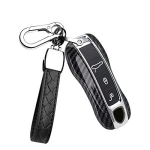 HIBEYO Samrt Coque de cl&eacute; de Voiture Compatible avec Porsche avec Porte-cl&eacute;s &eacute;tui de Protection pour Porsche Macan Boxster Carrera Taycan 911 971 Panamera Cayenne ABS en Fibre de Carbone NOI (bingomotor, neuf)