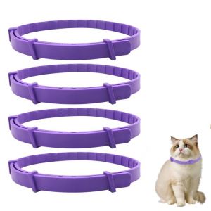 4pcs Collier Anti Stress Chats, Collier Apaisant pour Chat avec Ph&eacute;romones Anti-puces Taille R&eacute;glable Imperm&eacute;able R&eacute;duit Le Stress l'anxi&eacute;t&eacute; Jusqu'&agrave; 38.1cm pour Chatons et Chat Adulte (Violet) (Zifukeji, neuf)