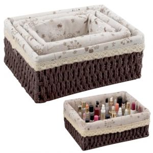 KiKiHong Lot de 3 Panier Rangement en Osier Empilables Paniers Tress&eacute;s pour Ranger des Jouets,T&eacute;l&eacute;commandes et des Cosm&eacute;tiques(Brun) (Mila-Amaz, neuf)