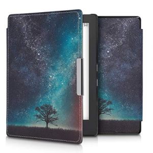 kwmobile Étui Compatible avec Kobo Aura H2O Edition 1 Coque - Étui à Rabat magnétique Tablette eReader Similicuir - Bleu-Gris-Noir (SX-Commerce, neuf)