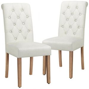 Yaheetech Chaise Lot de 2 Chaises de Salle à Manger avec Chêne Tissu Chaise de Salon Mobilier pour Maison Bureau Cuisine Bar Réunion Hôtel 45,5 x 62 x 98,5cm Beige (Yahee365, neuf)