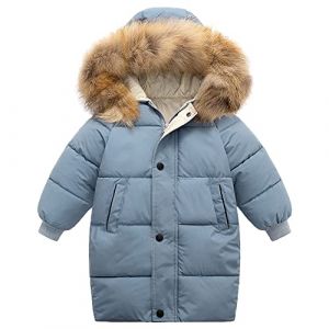 amropi Garçon Fille Manteau Parka Epaisse Veste à Capuche en Fourrure Chaud Hiver Blouson Bleu, 8-9 Ans (YunBao Footwear Trade, neuf)