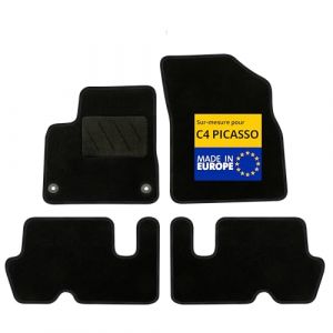 DBS &ndash; Tapis de Voiture - sur Mesure pour Citro&euml;n C4 Picasso (06/2006-08/2013) &ndash; Antid&eacute;rapants avec Clips de Fixation &ndash; 4 Tapis Auto Avant/arri&egrave;re &ndash; Moquette Noire (Housses Auto DBS, neuf)